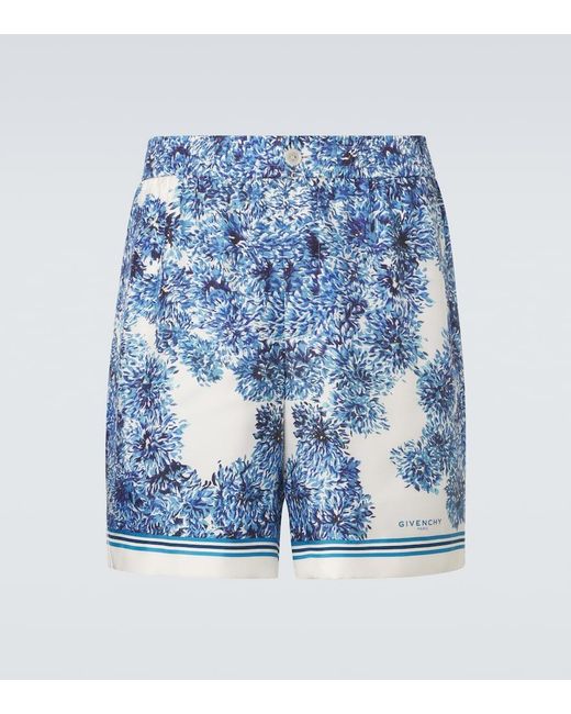 Givenchy Blue Couture Seam Printed Silk Twill Shorts for men