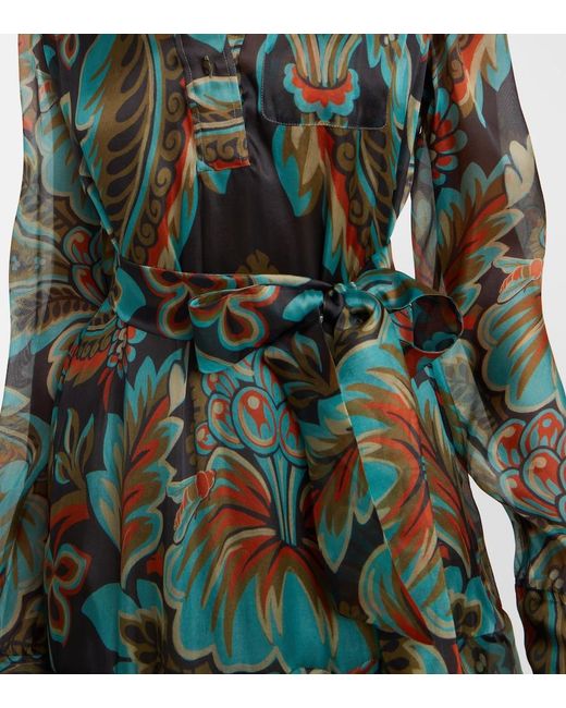Etro Green Paisley Fringed Silk Gown
