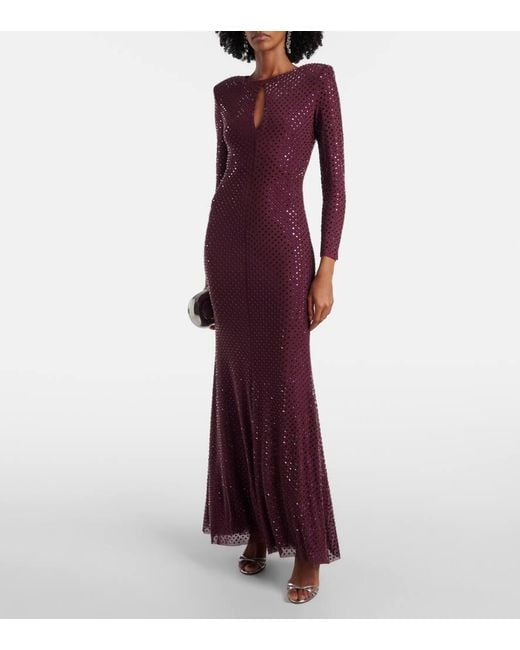 Self-Portrait Purple Cutout Embellished Mesh Gown