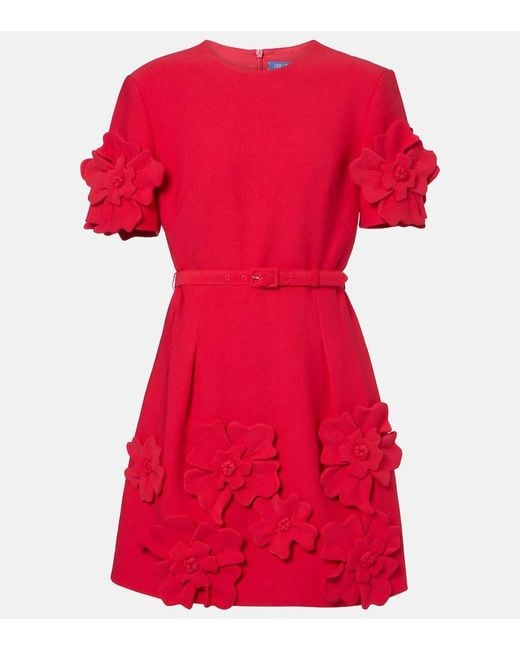 LEO LIN Red Aurelie Floral-Applique Minidress