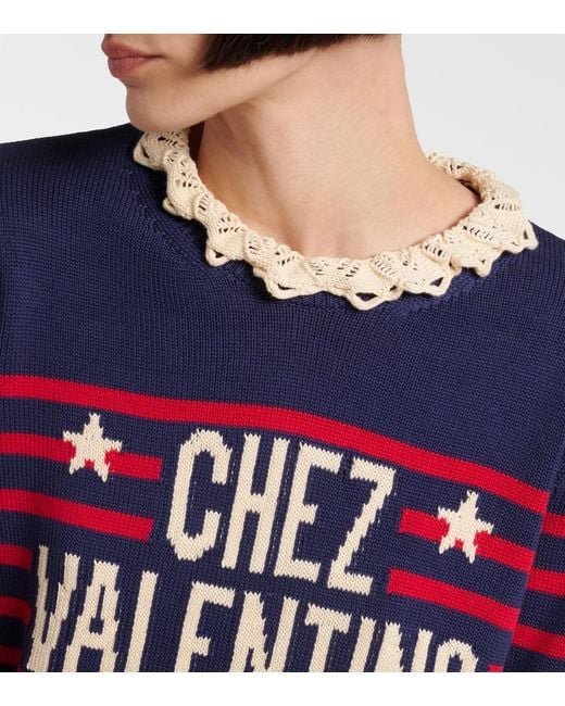 Valentino Blue Chez Striped Cotton Sweater
