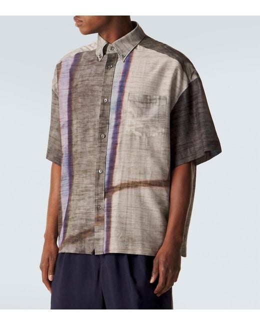 Giorgio Armani Brown Printed Cotton And Silk Bowling Shirt for men