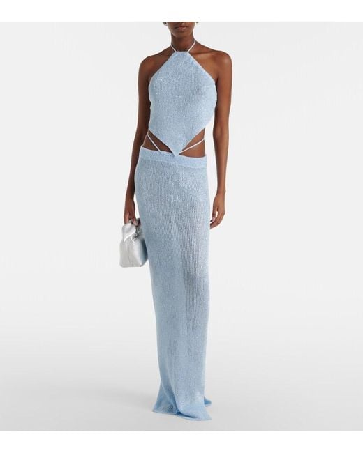 Bananhot Blue Alma Sequined Knitted Maxi Skirt