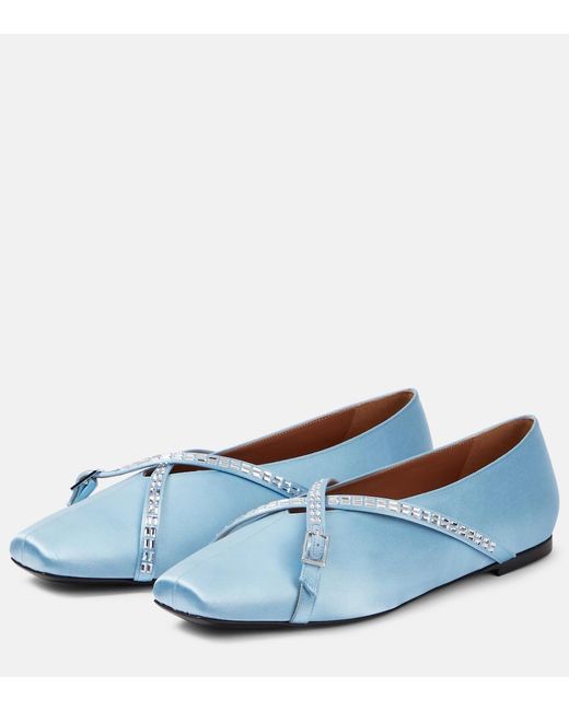 D'Accori Blue Cara Embellished Satin Ballet Flats