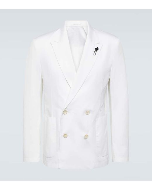 Lardini White Double-breasted Cotton Blazer for men