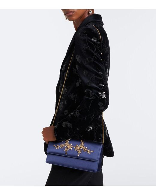 Manolo Blahnik Blue Capripla Embellished Satin Clutch