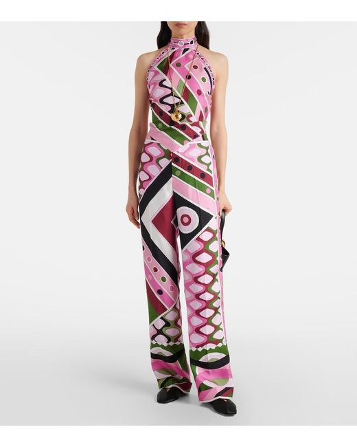 Emilio Pucci Red Vivara High-Rise Silk Wide-Leg Pants