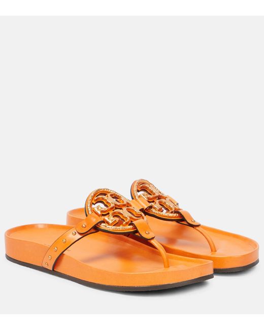 Tory Burch Orange Miller Leather Thong Sandals