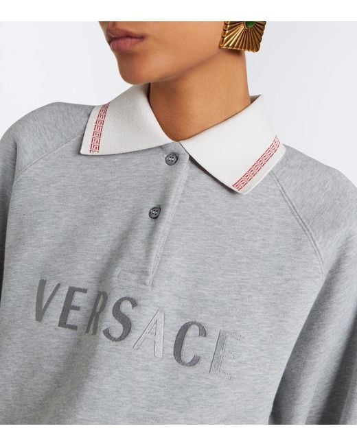 Versace Gray Cropped Cotton Jersey Polo Shirt