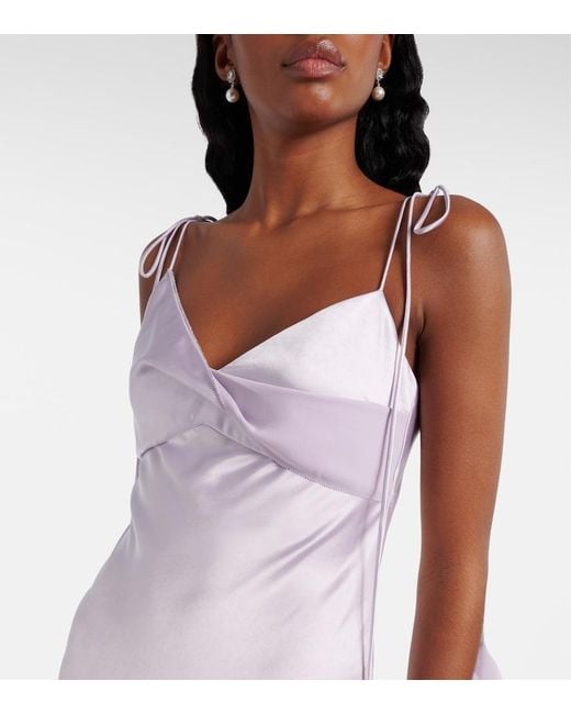 Self-Portrait White Floral-Applique Satin Maxi Dress