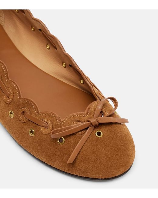 Isabel Marant Brown Balfy Bow-Detail Suede Ballet Flats