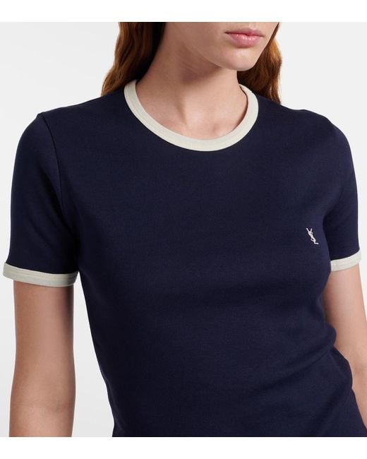 Saint Laurent Blue Cassandre Cotton Jersey T-Shirt