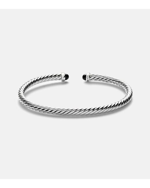 David Yurman Metallic Cable Flex Sterling And 14Kt Cuff Bracelet With Onyxes
