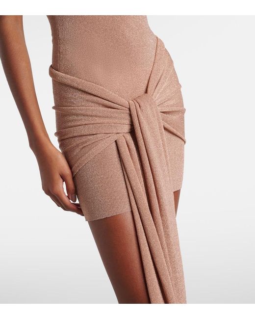 AYA MUSE White Draped Lame Minidress