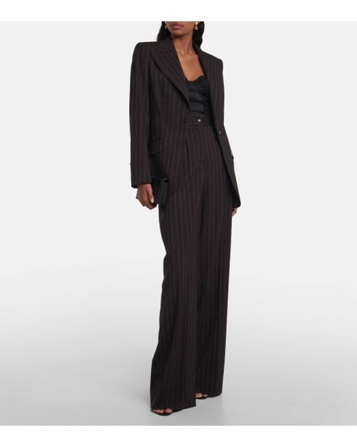 Pantalon ample raye en laine Dolce & Gabbana en coloris Black