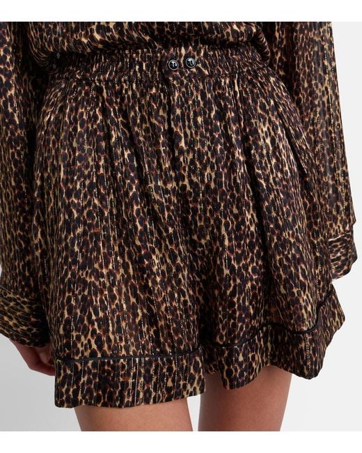 Saint Laurent Brown Leopard-Print Silk Shorts