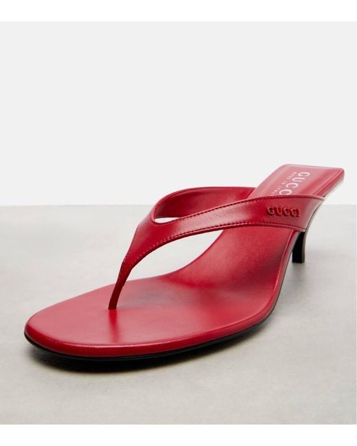 Gucci Red Neo 55 Leather Thong Sandals