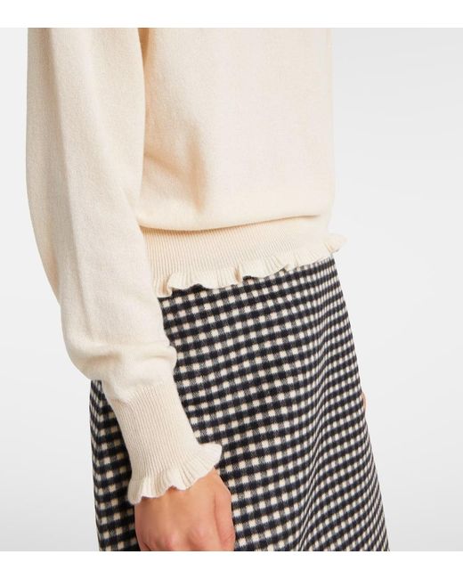 Valentino Natural Ruffled Cashmere Polo Sweater