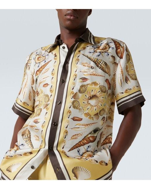 Dolce & Gabbana Natural Silk Shirt With Shell Motif for men