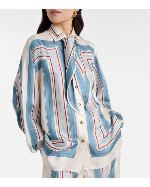 Zimmermann Blue Striped Scarf-Detail Silk Shirt