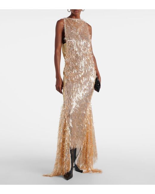 Maticevski Natural Tiara Sequinned Asymmetric Gown