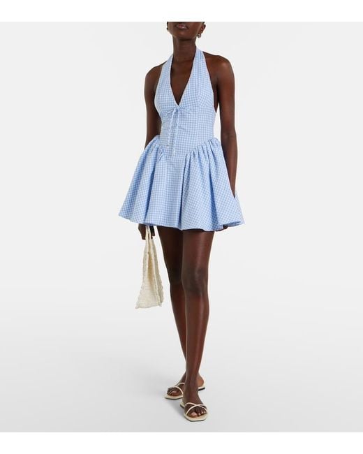 Bananhot Blue Micaela Gingham Halterneck Cotton Minidress