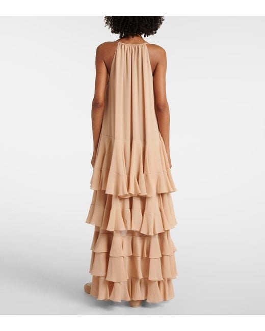 Chloé Natural Tiered Silk Georgette Maxi Dress
