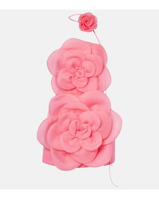LEO LIN Pink Floret Floral-Applique Bustier Dress