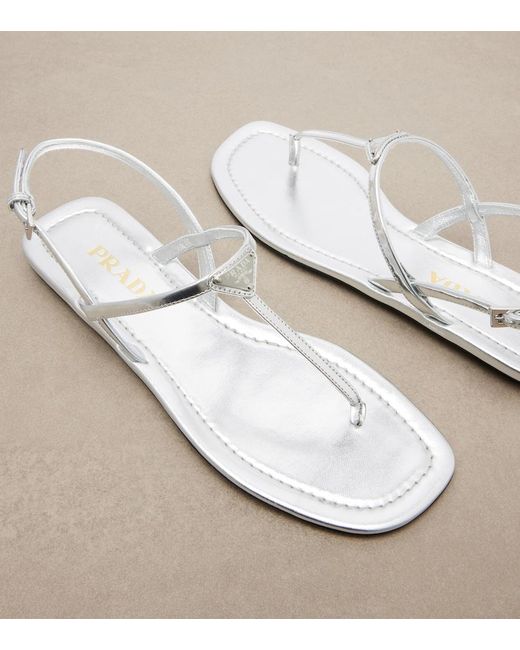 Prada White Metallic Leather Sandals