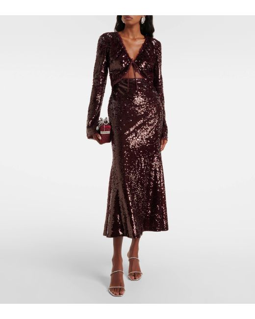 Self-Portrait Purple Sequined Cutout Midi Dress