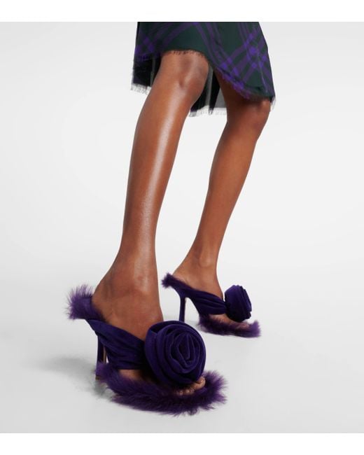Burberry Purple Step Rose Velvet Thong Sandals