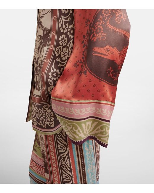ALÉMAIS Brown Alberta Printed Silk Satin Shirt