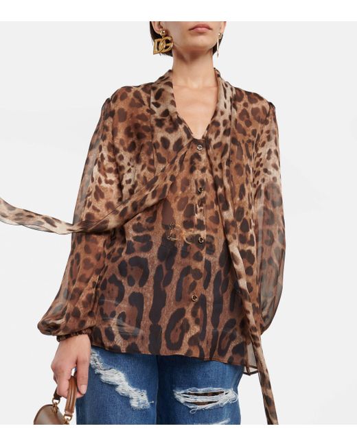 Blouse en soie a motif leopard Dolce & Gabbana en coloris Brown