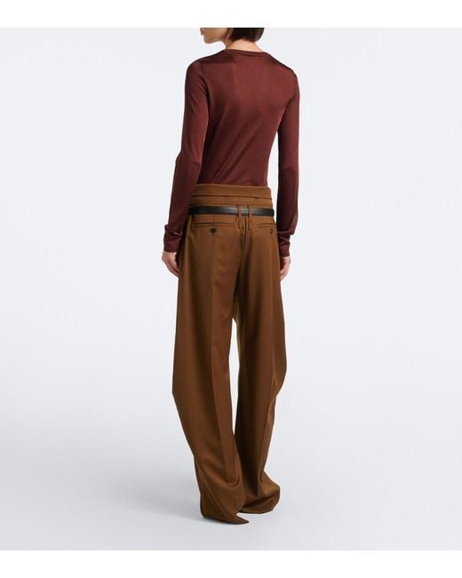 Ferragamo Brown Wool And Cashmere Barrel-Leg Pants