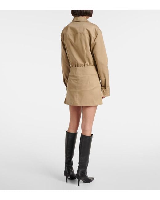 Courreges Natural Belted And Pleated Polycotton Miniskirt