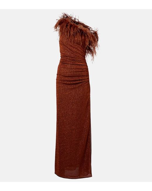 Oseree Purple Maxikleid Lumiere Plumage Mit Federn