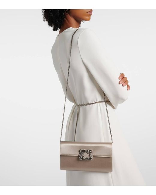Roger Vivier Gray Envelope Embellished Satin Clutch