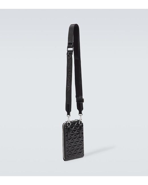 Prada Black Embellished Leather Phone Case for men
