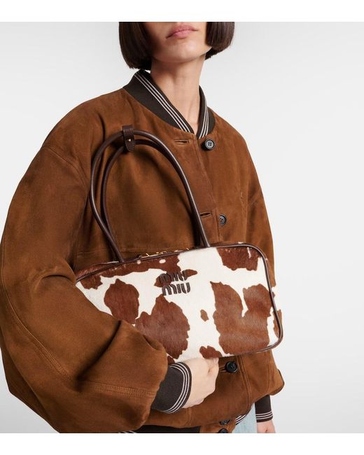 Miu Miu Brown Beau Cow-Print Calf Hair Shoulder Bag