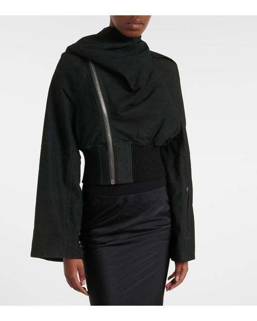 Rick Owens Black Scarf Flight Leather Jacket