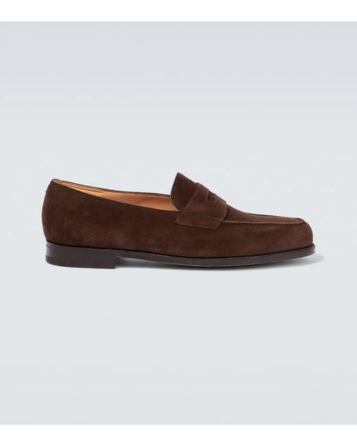 John Lobb Brown Lopez Suede Penny Loafers for men