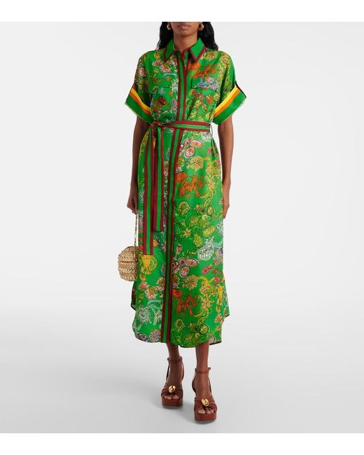 ALÉMAIS Green Fiesta Printed Belted Shirt Dress
