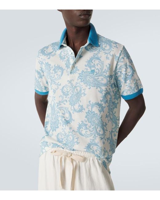 Etro Blue Paisley Cotton Pique Polo Shirt for men