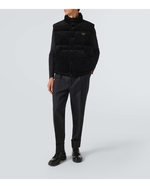 Prada Daunenweste Aus Baumwoll-Cord in Black für Herren