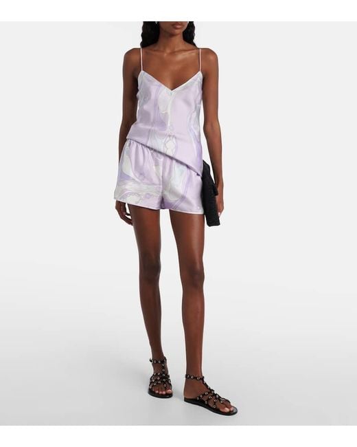 Emilio Pucci Purple Top Orchidee Aus Seidensatin