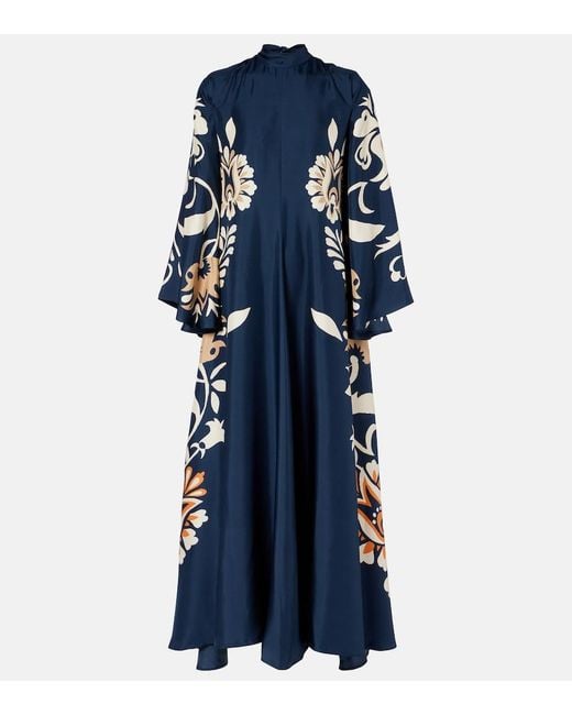 LaDoubleJ Blue Magnifico Floral Silk Twill Maxi Dress