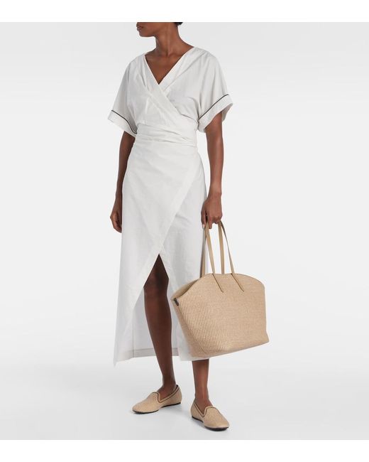 Brunello Cucinelli Natural Monili Leather-Trimmed Raffia-Effect Basket Bag
