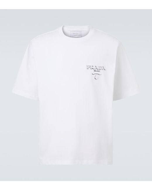 Prada White Logo Oversized Cotton Jersey T-Shirt for men