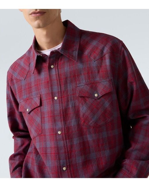 Visvim Purple Four Corners Checked Wool And Linen Shirt for men