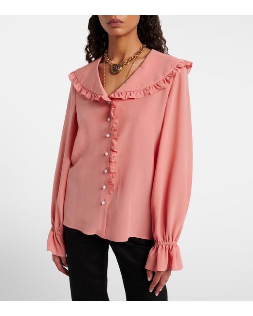 Chloé Pink Ruffled Silk Crepe De Chine Blouse